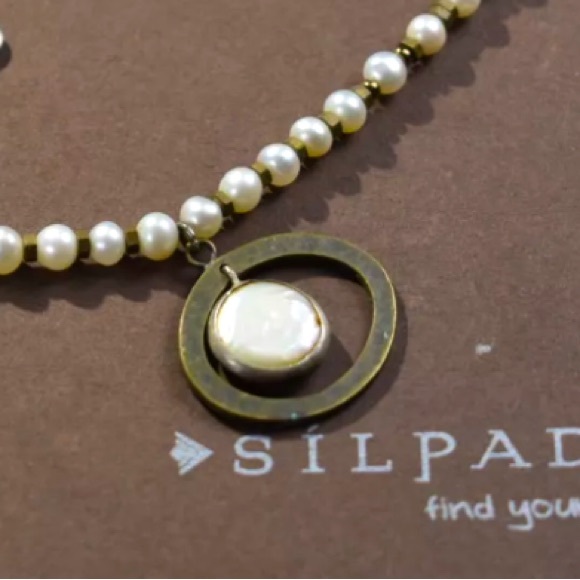 Silpada Vintage Go Coastal Pearl Brass & Sterling Silver Necklace 19" Adjustable - Picture 4 of 8